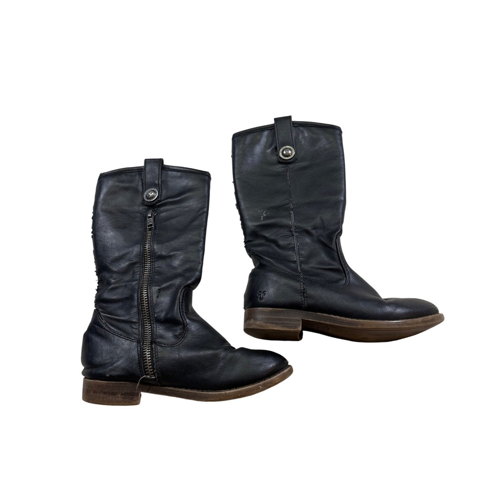 Youth Frye Melissa Riding Boots Outsole Black Leather Zip Equestrian